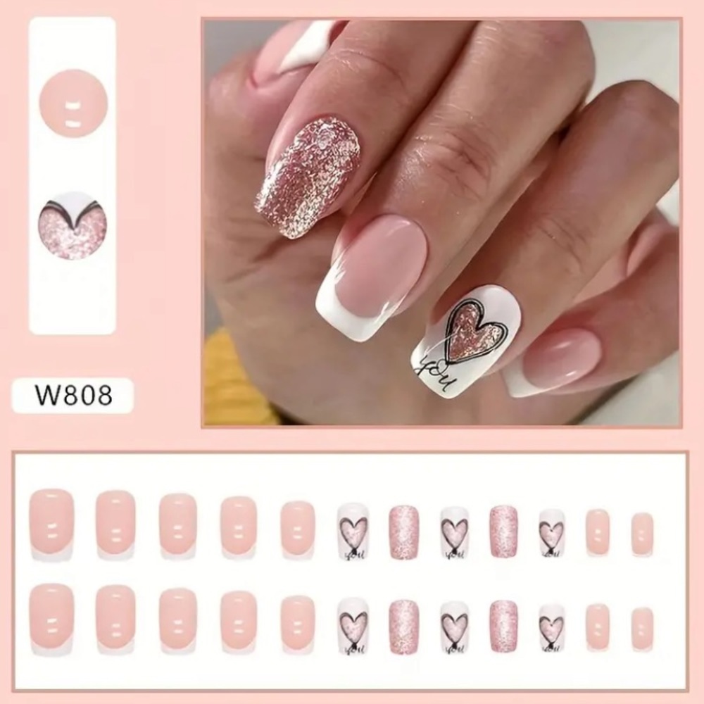 ๐ Reusable press on nails with glossy medium length 24 piece โค๏ธ ๐ โฅ๏ธ - Picture 2 of 5